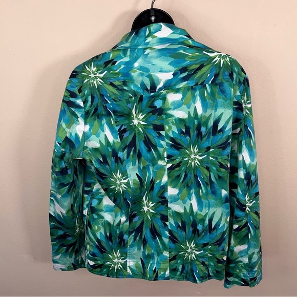 Small Drapers And Damons Green Tropical Print Jacket Long Sleeve Blue Green - Picture 3 of 13